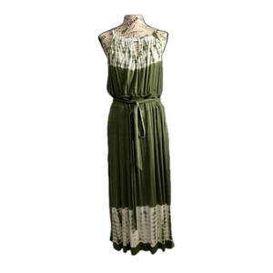 Lane Bryant Green White Tie Die Halter Sleeveless Belted Maxi Dress 18/20